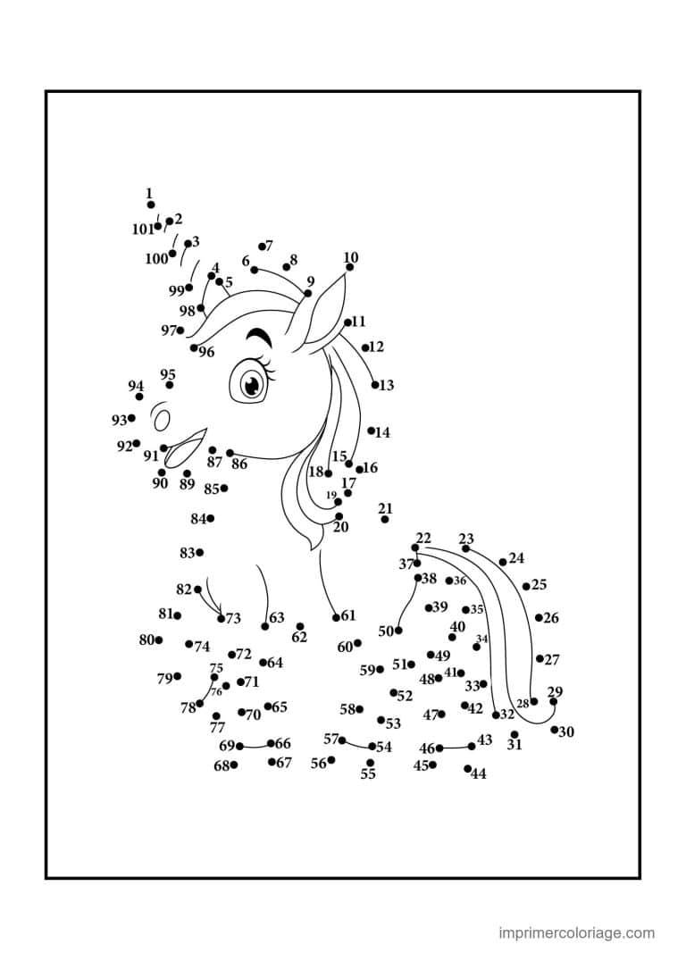 point a relier adulte 1 a 101 licorne assise - dessin gratuit &agrave; imprimer