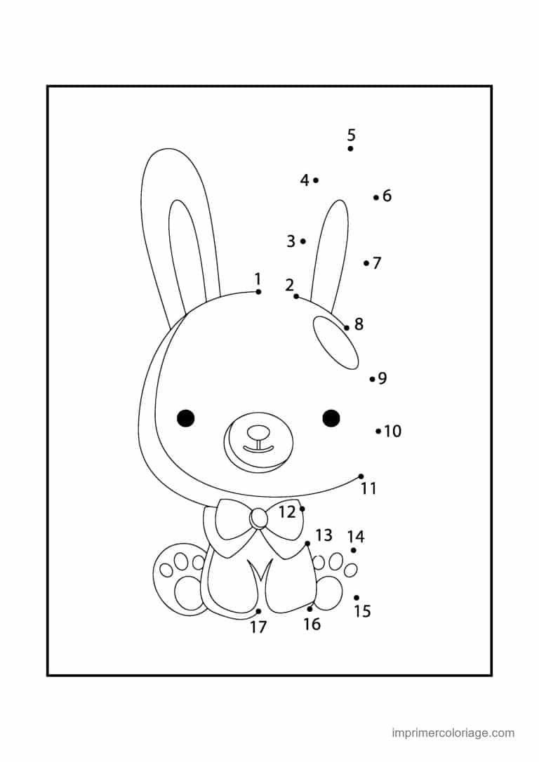 point a relier animal de compagnie 1 a 17 lapin avec noeud papillon - dessin gratuit &agrave; imprimer
