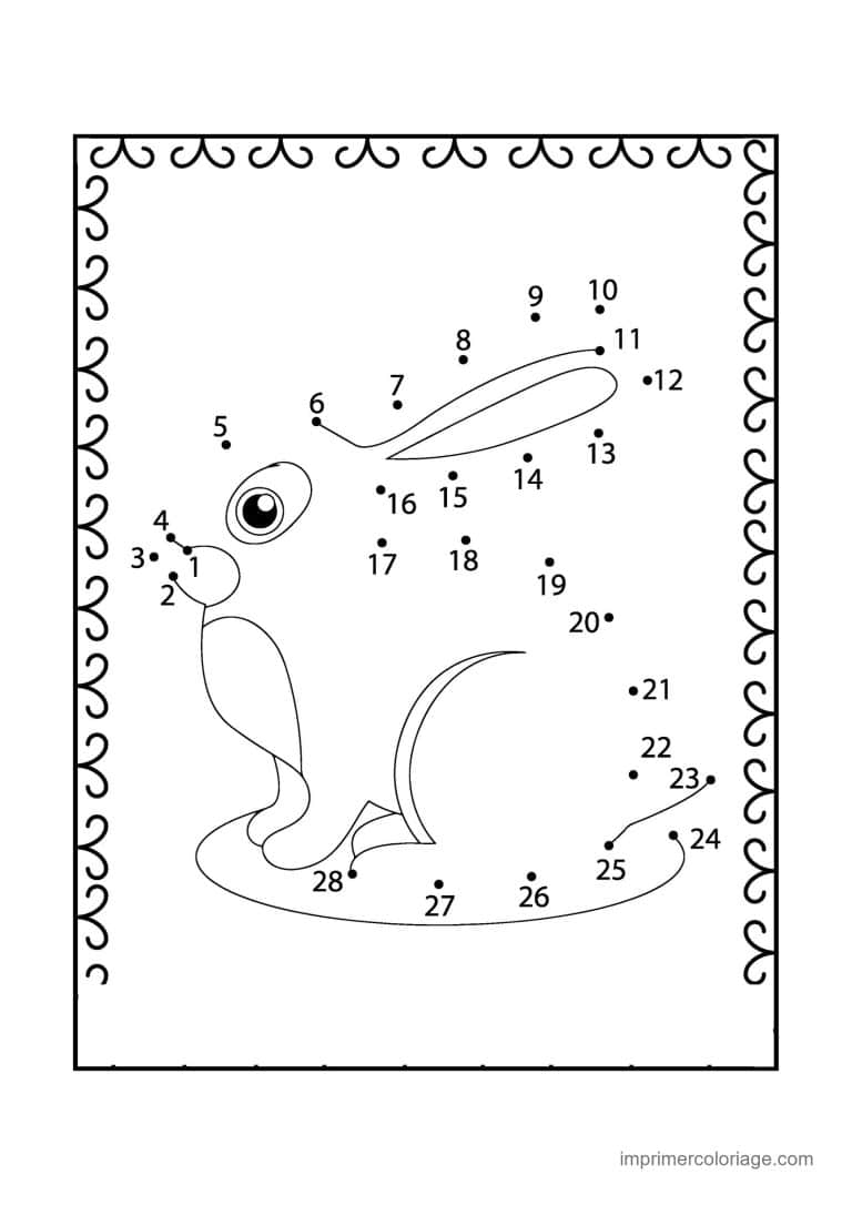 point a relier animal de compagnie 1 a 28 lapin qui saute - dessin gratuit &agrave; imprimer