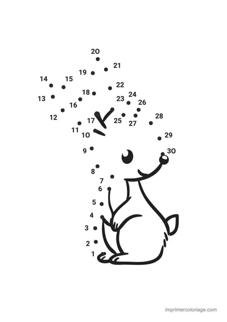 point a relier animal de compagnie 1 a 30 chien assis qui salue - dessin gratuit &agrave; imprimer