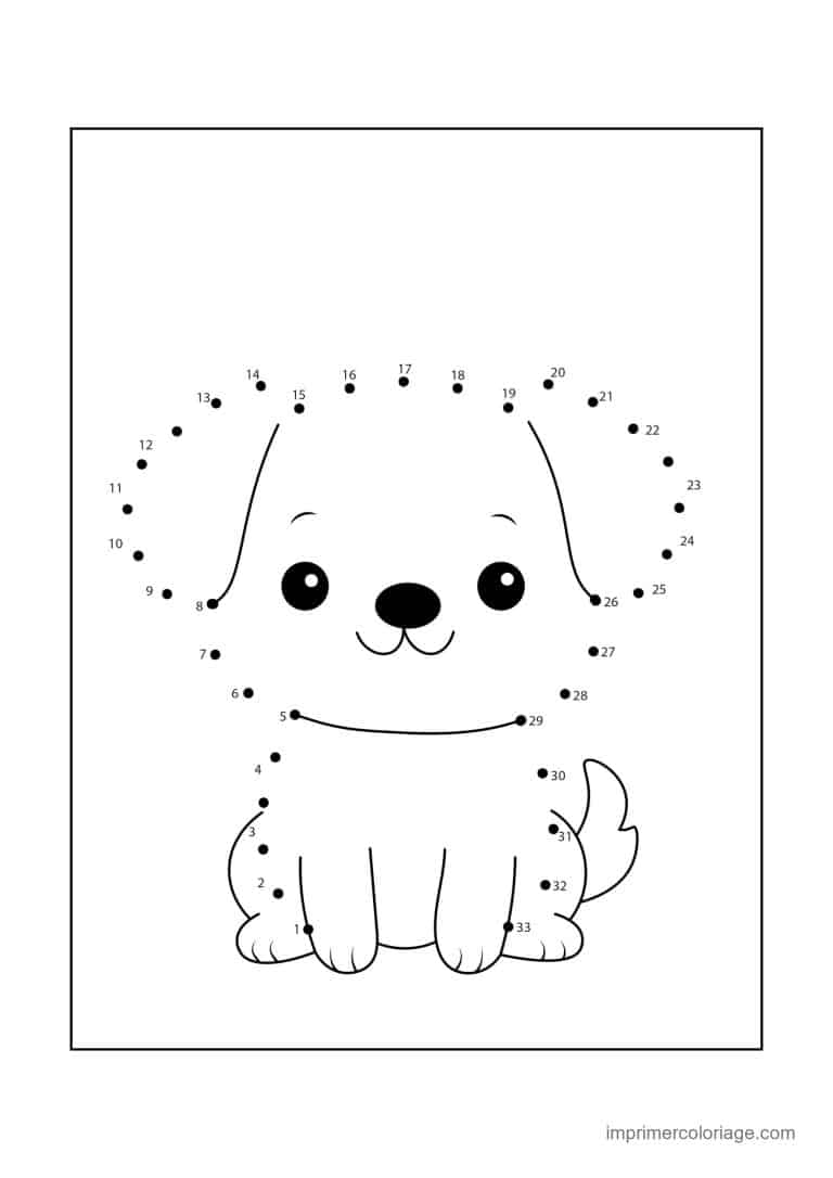 point a relier animal de compagnie 1 a 33 chiot couche - dessin gratuit &agrave; imprimer