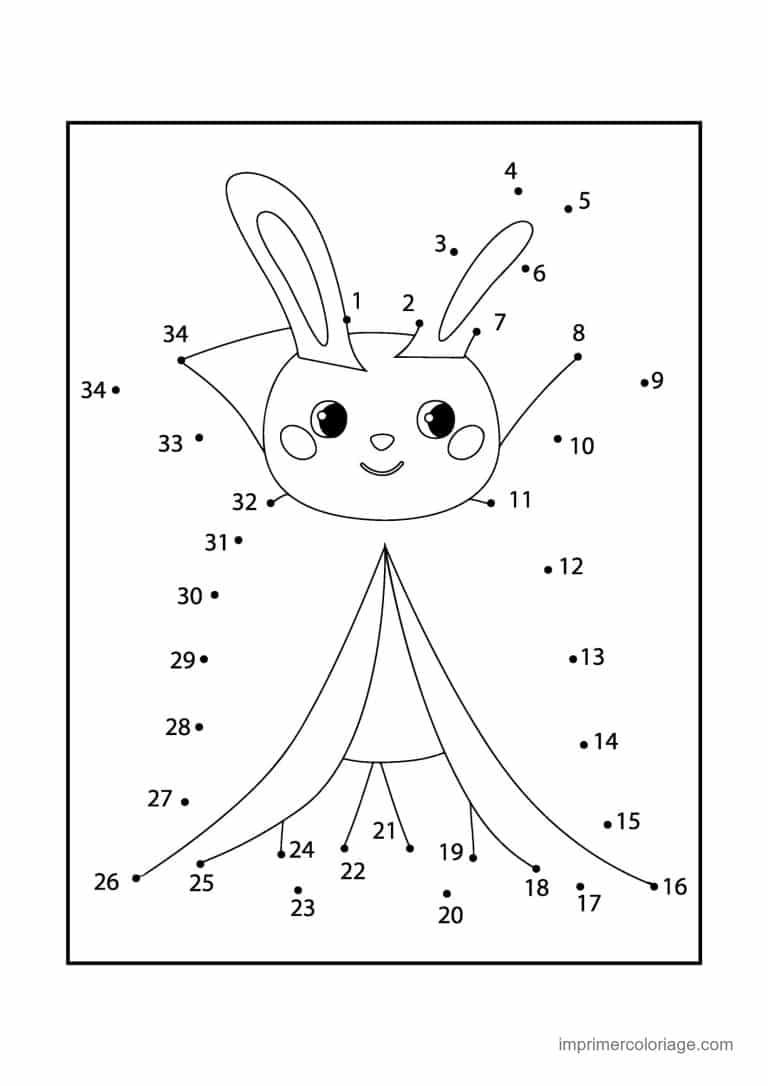 point a relier animal de compagnie 1 a 34 lapin en robe - dessin gratuit &agrave; imprimer
