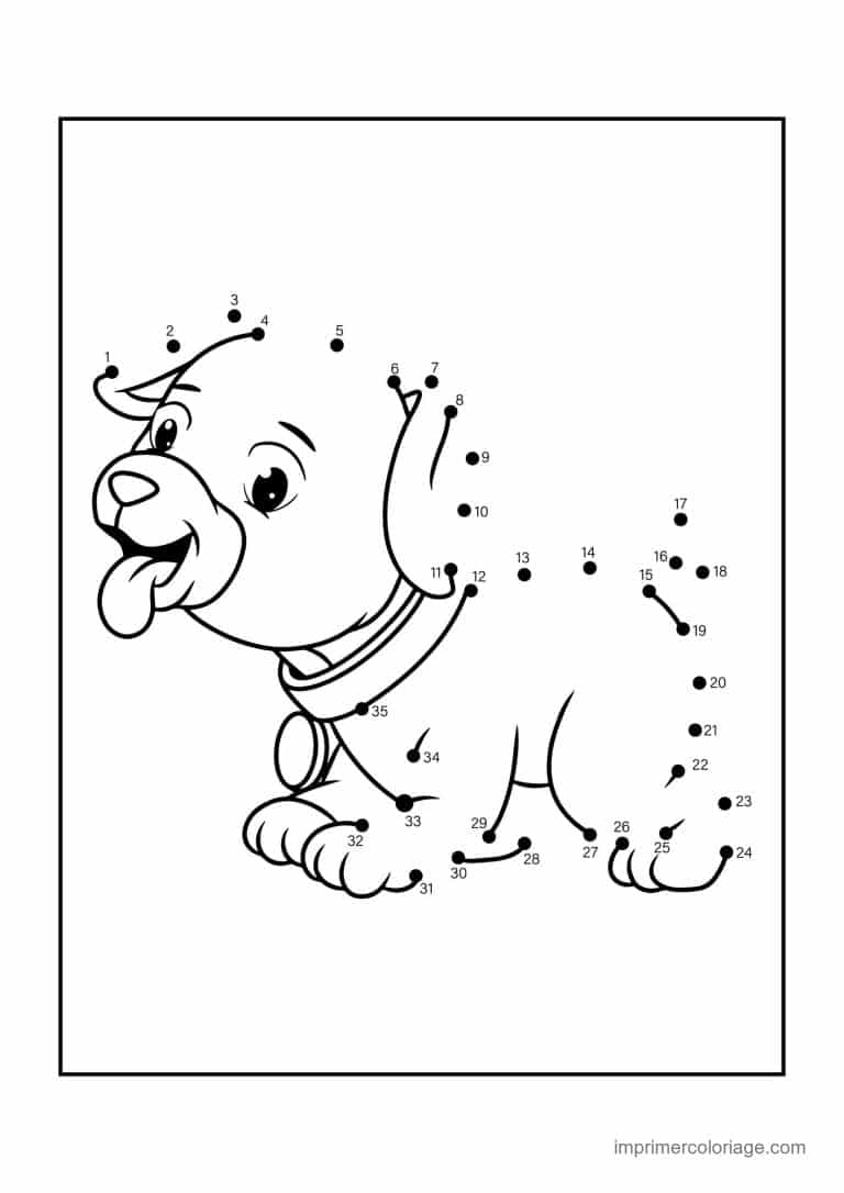 point a relier animal de compagnie 1 a 35 chien avec collier - dessin gratuit &agrave; imprimer