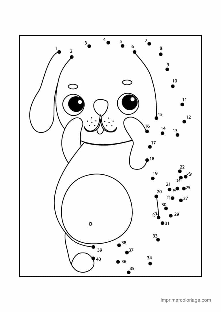 point a relier animal de compagnie 1 a 40 chien assis - dessin gratuit &agrave; imprimer