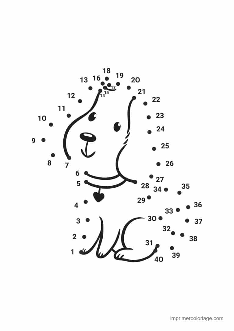 point a relier animal de compagnie 1 a 40 chien avec collier - dessin gratuit &agrave; imprimer