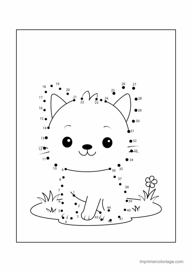 point a relier animal de compagnie 1 a 44 chat dans l herbe - dessin gratuit &agrave; imprimer