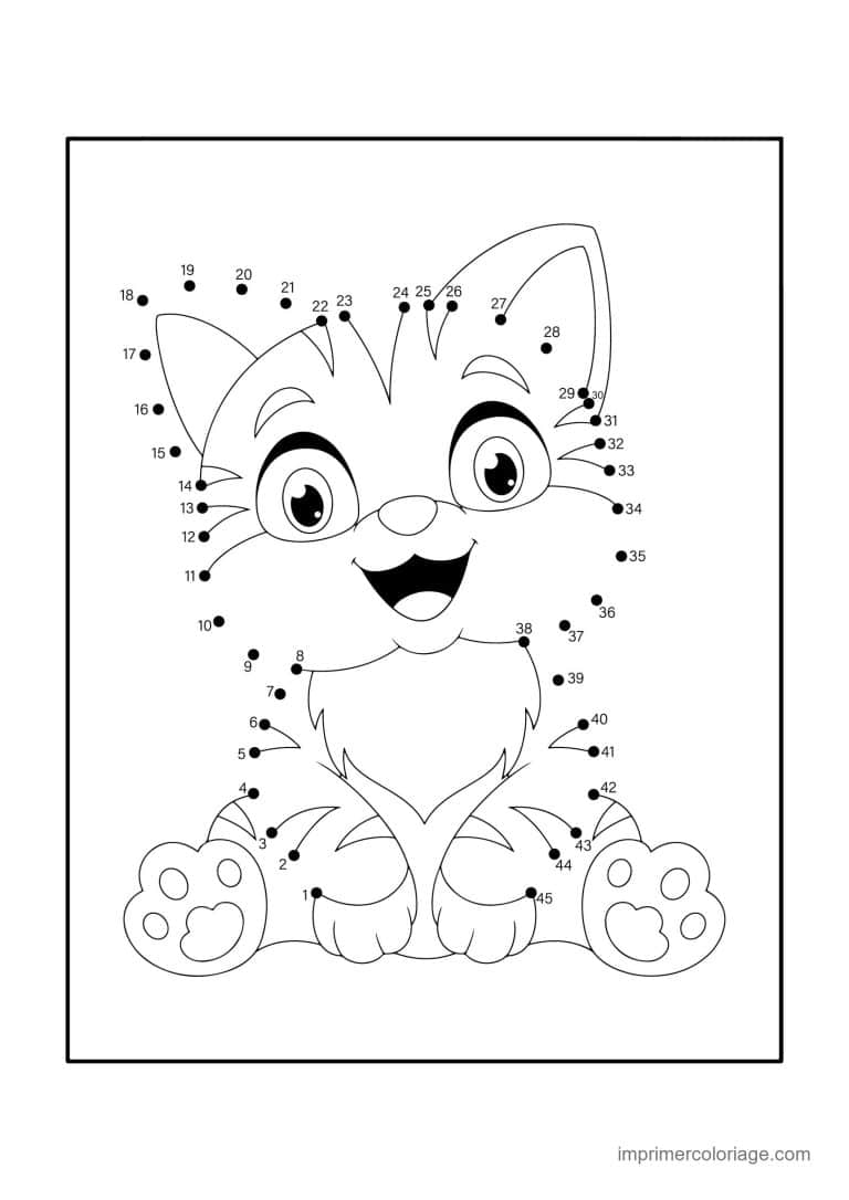point a relier animal de compagnie 1 a 45 chaton assis - dessin gratuit &agrave; imprimer