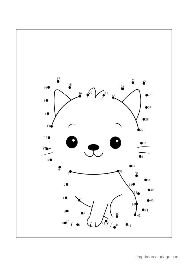 point a relier animal de compagnie 1 a 46 chat qui marche - dessin gratuit &agrave; imprimer