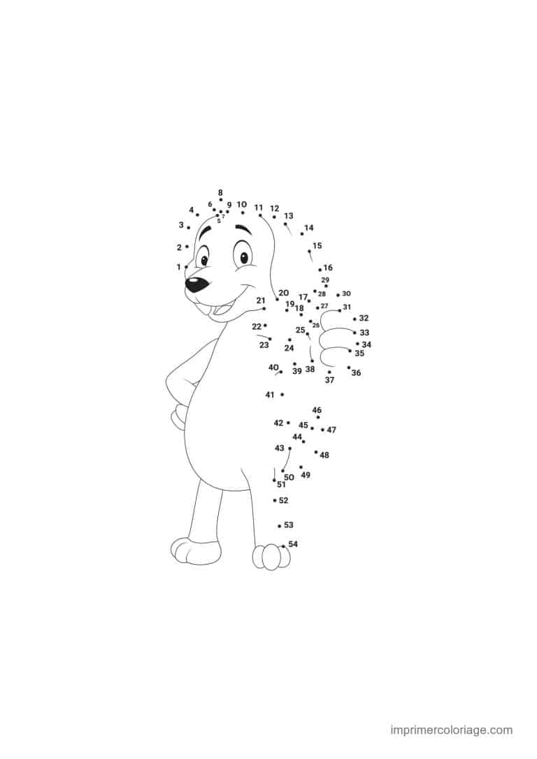 point a relier animal de compagnie 1 a 54 chien debout - dessin gratuit &agrave; imprimer