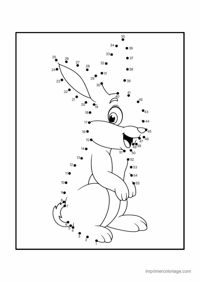 point a relier animal de compagnie 1 a 55 lapin assis - dessin gratuit &agrave; imprimer
