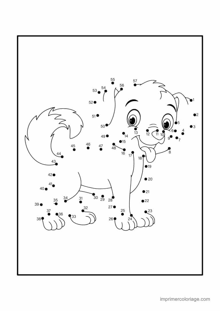 point a relier animal de compagnie 1 a 57 chiot a la queue touffue - dessin gratuit &agrave; imprimer