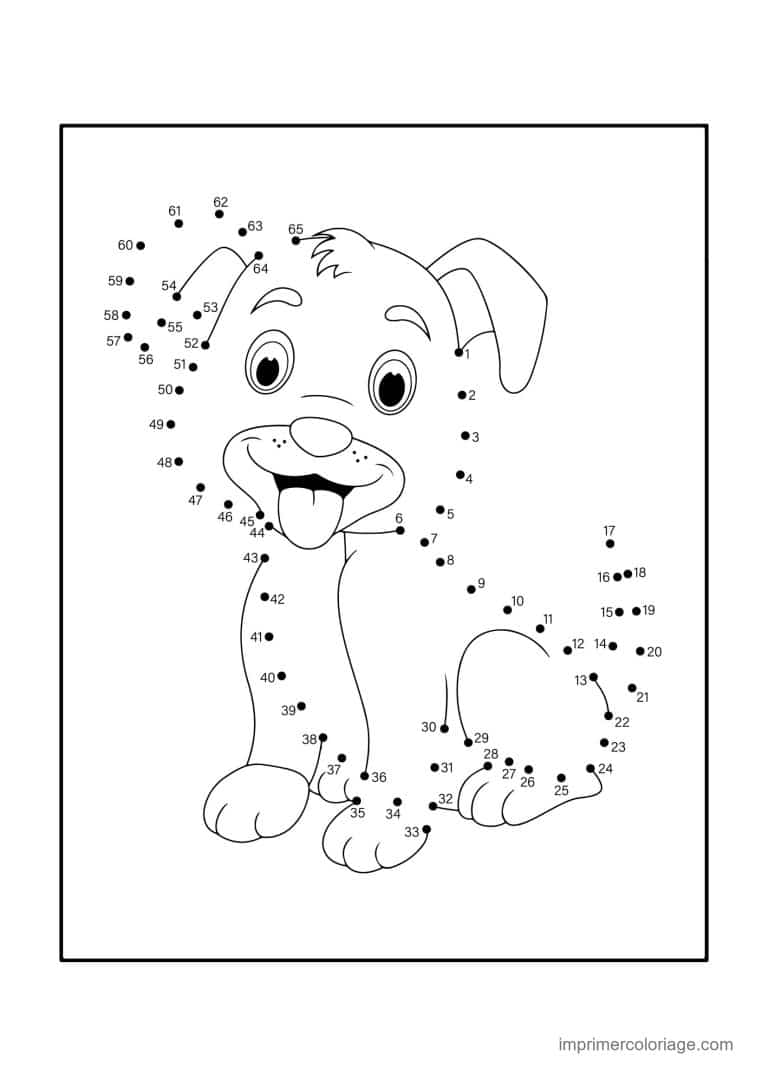 point a relier animal de compagnie 1 a 65 chiot assis - dessin gratuit &agrave; imprimer