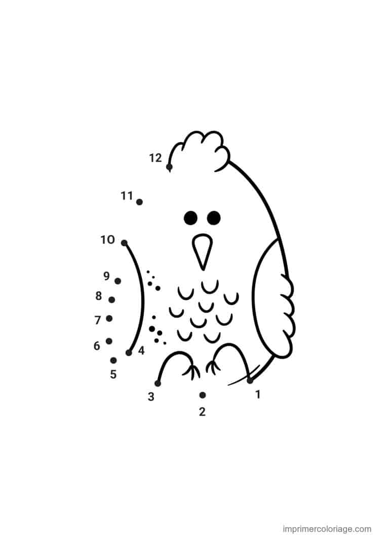 point a relier animal de la ferme 1 a 13 poule dodue - dessin gratuit &agrave; imprimer