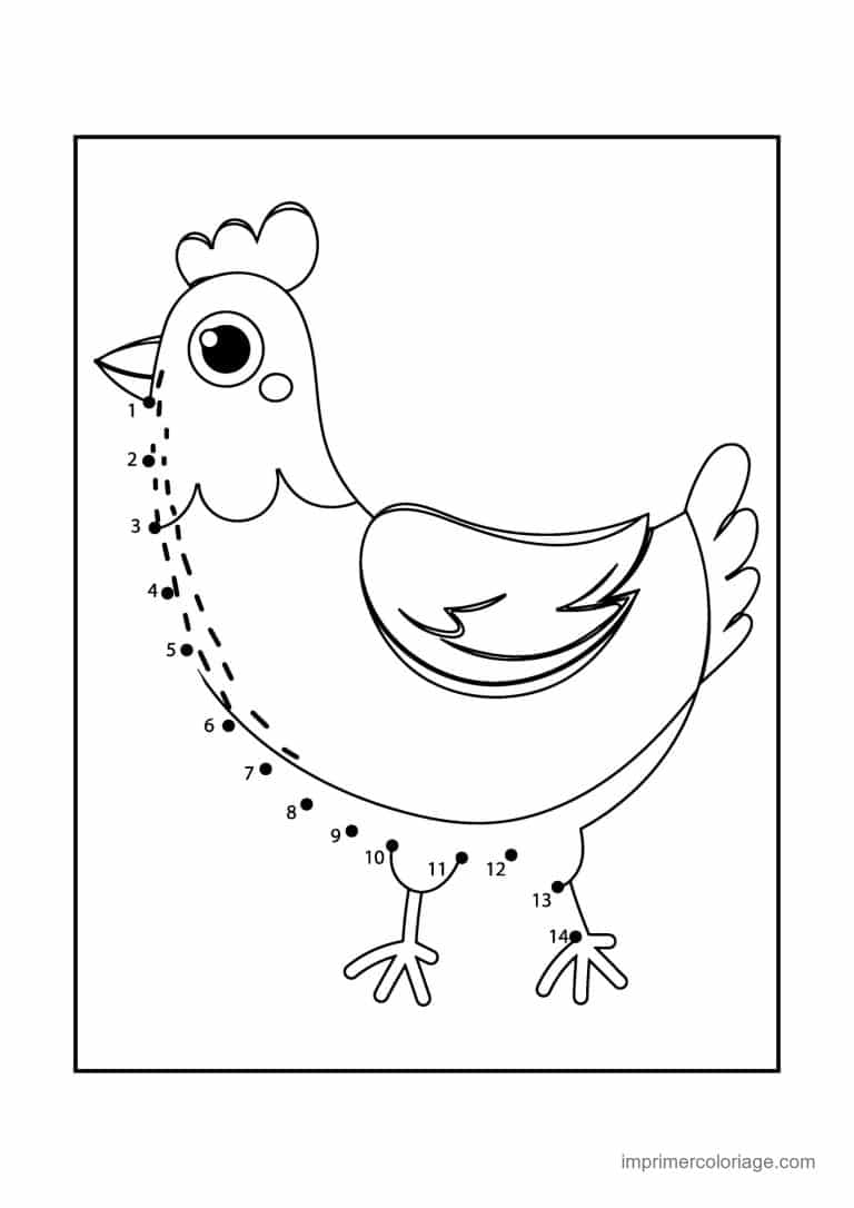 point a relier animal de la ferme 1 a 14 poule qui picore - dessin gratuit &agrave; imprimer