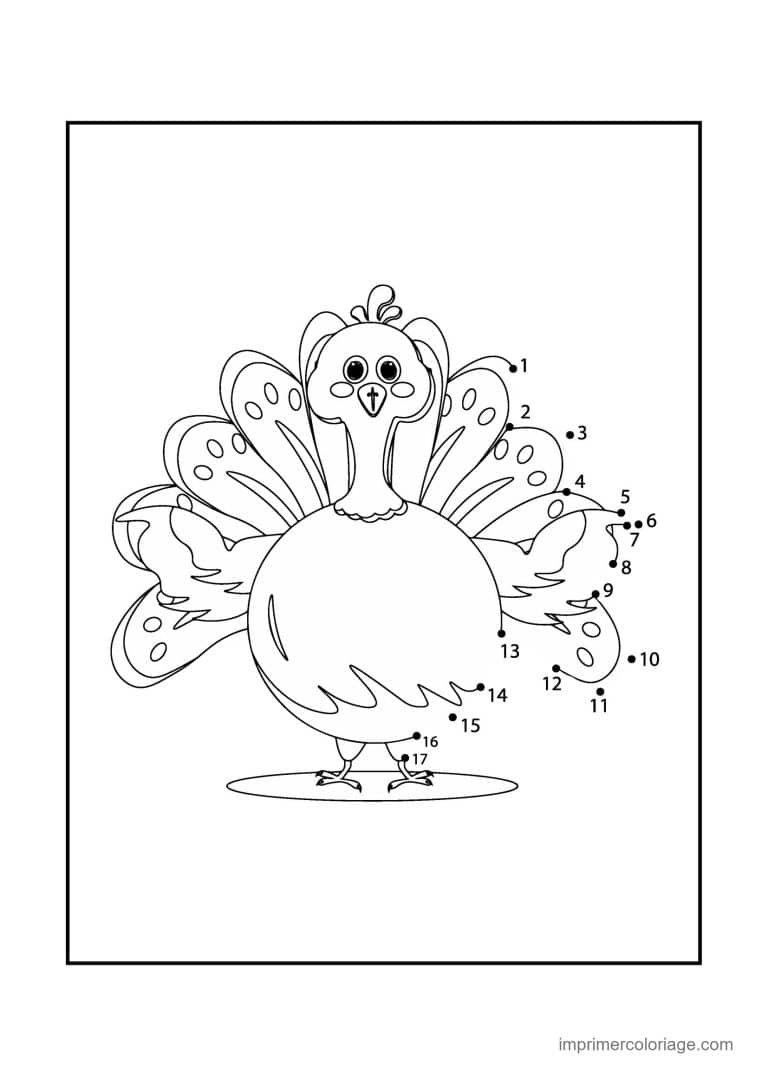 point a relier animal de la ferme 1 a 17 dinde - dessin gratuit &agrave; imprimer