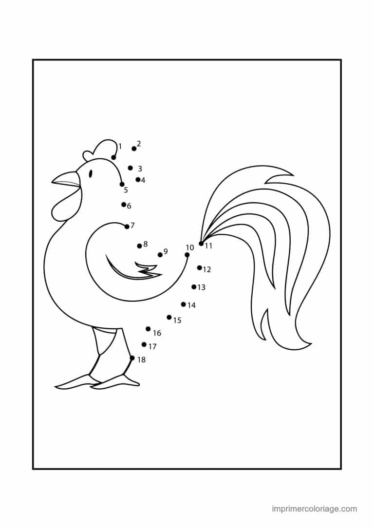 point a relier animal de la ferme 1 a 18 coq - dessin gratuit &agrave; imprimer