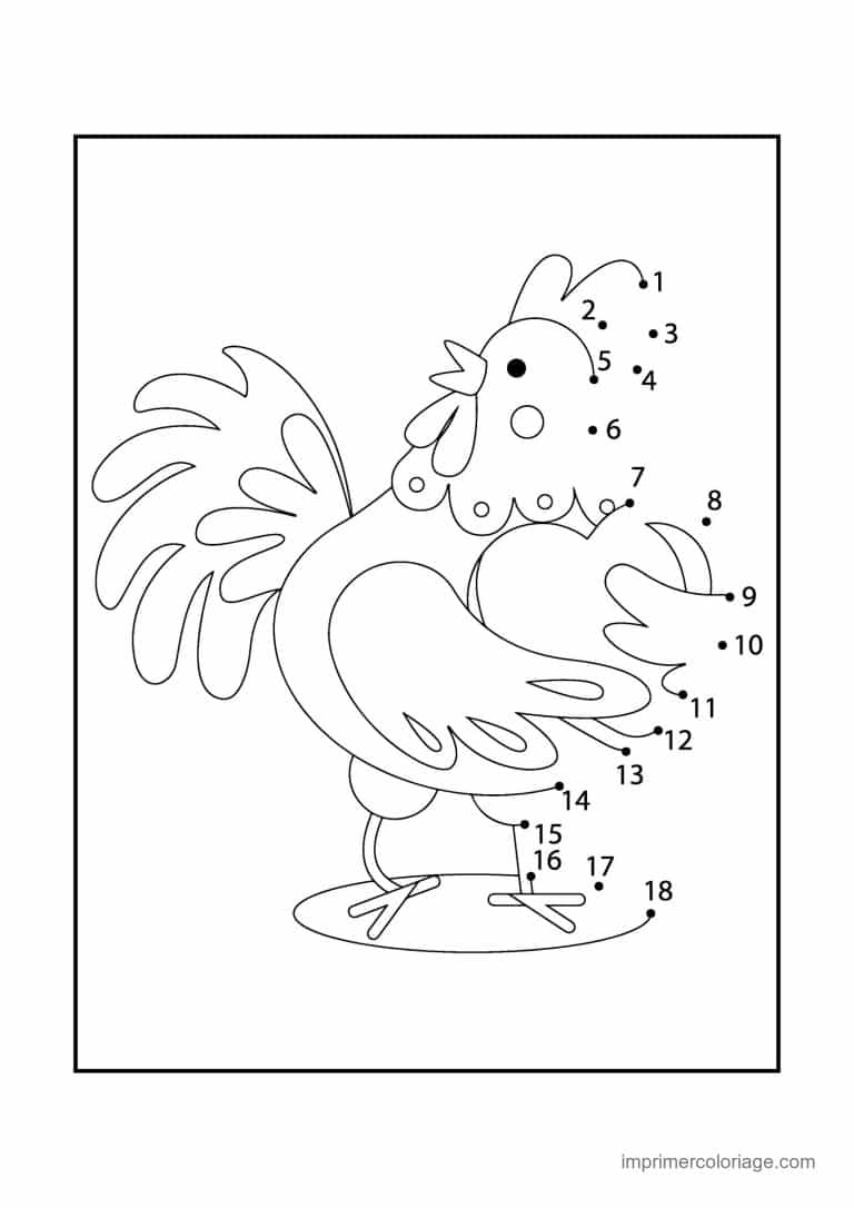 point a relier animal de la ferme 1 a 18 coq qui chante - dessin gratuit &agrave; imprimer