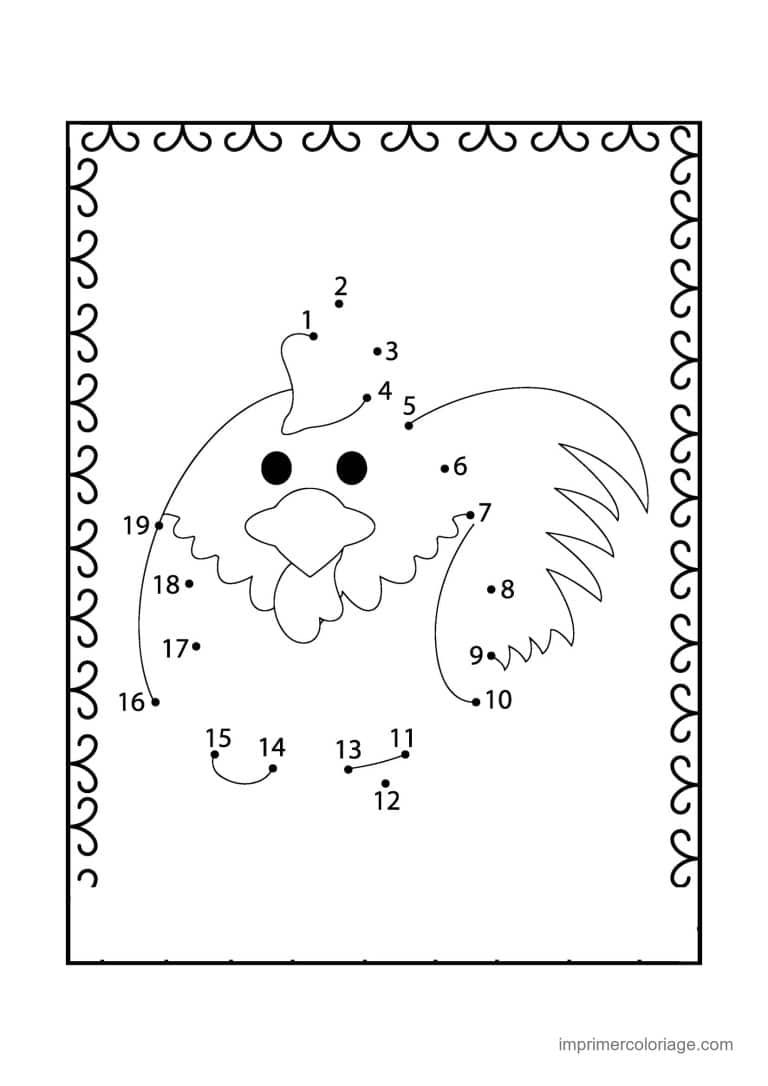point a relier animal de la ferme 1 a 19 poule ailes ouvertes - dessin gratuit &agrave; imprimer