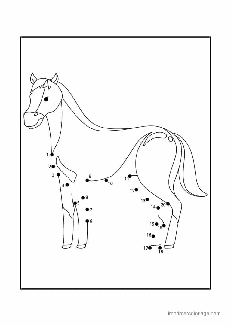 point a relier animal de la ferme 1 a 20 cheval de profil - dessin gratuit &agrave; imprimer