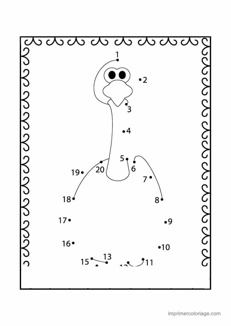 point a relier animal de la ferme 1 a 20 oie au long cou - dessin gratuit &agrave; imprimer