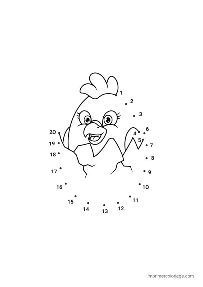 point a relier animal de la ferme 1 a 20 poussin dans sa coquille - dessin gratuit &agrave; imprimer