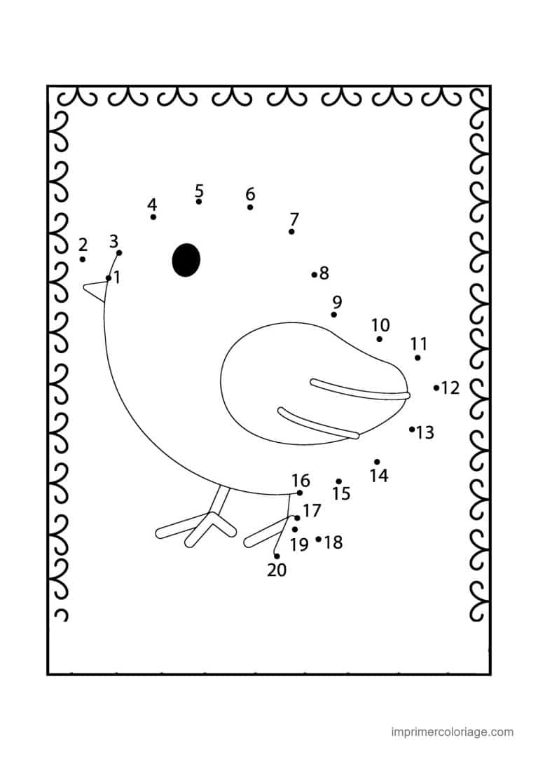 point a relier animal de la ferme 1 a 20 poussin qui marche - dessin gratuit &agrave; imprimer