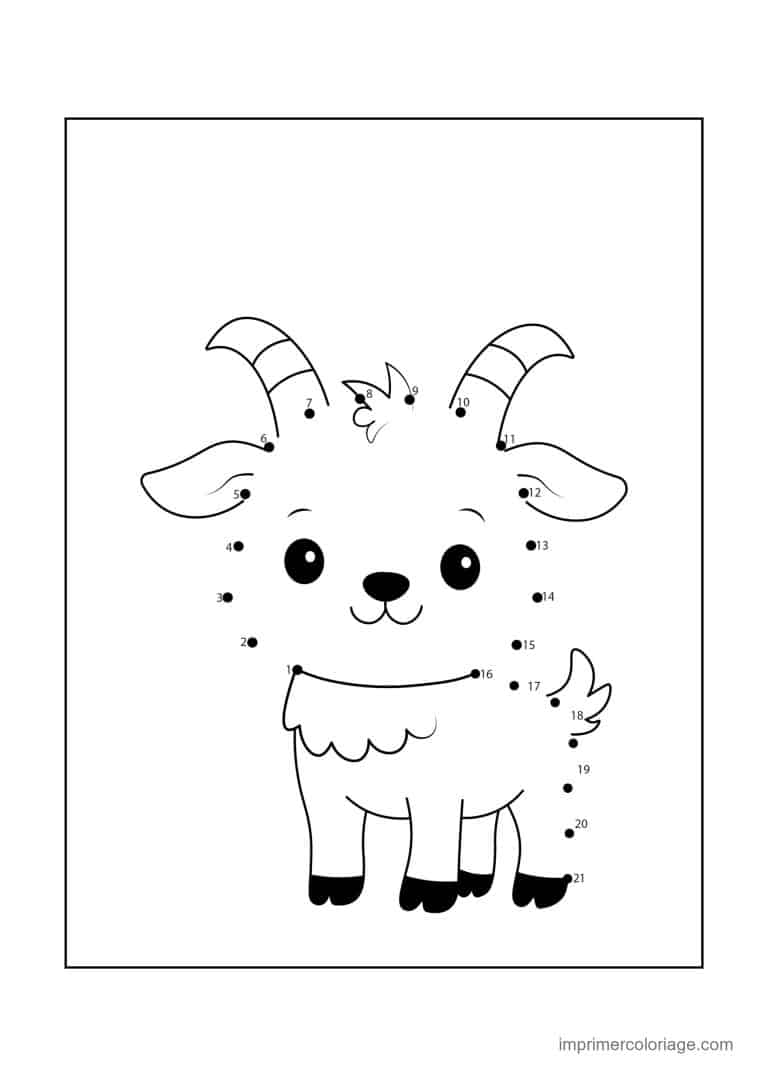 point a relier animal de la ferme 1 a 21 chevre a cornes - dessin gratuit &agrave; imprimer