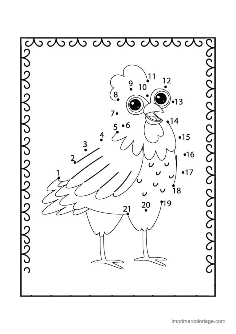 point a relier animal de la ferme 1 a 21 coq - dessin gratuit &agrave; imprimer