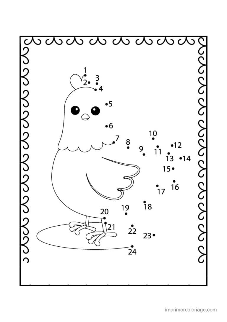 point a relier animal de la ferme 1 a 24 poule - dessin gratuit &agrave; imprimer