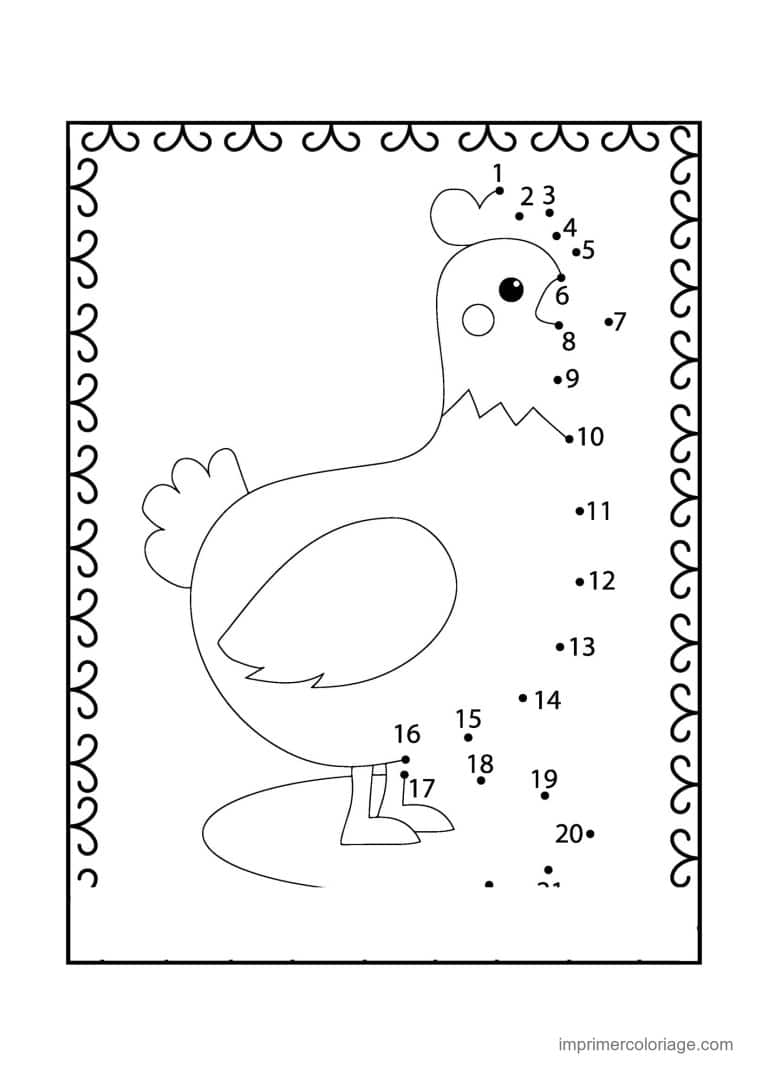 point a relier animal de la ferme 1 a 24 poule qui picore - dessin gratuit &agrave; imprimer