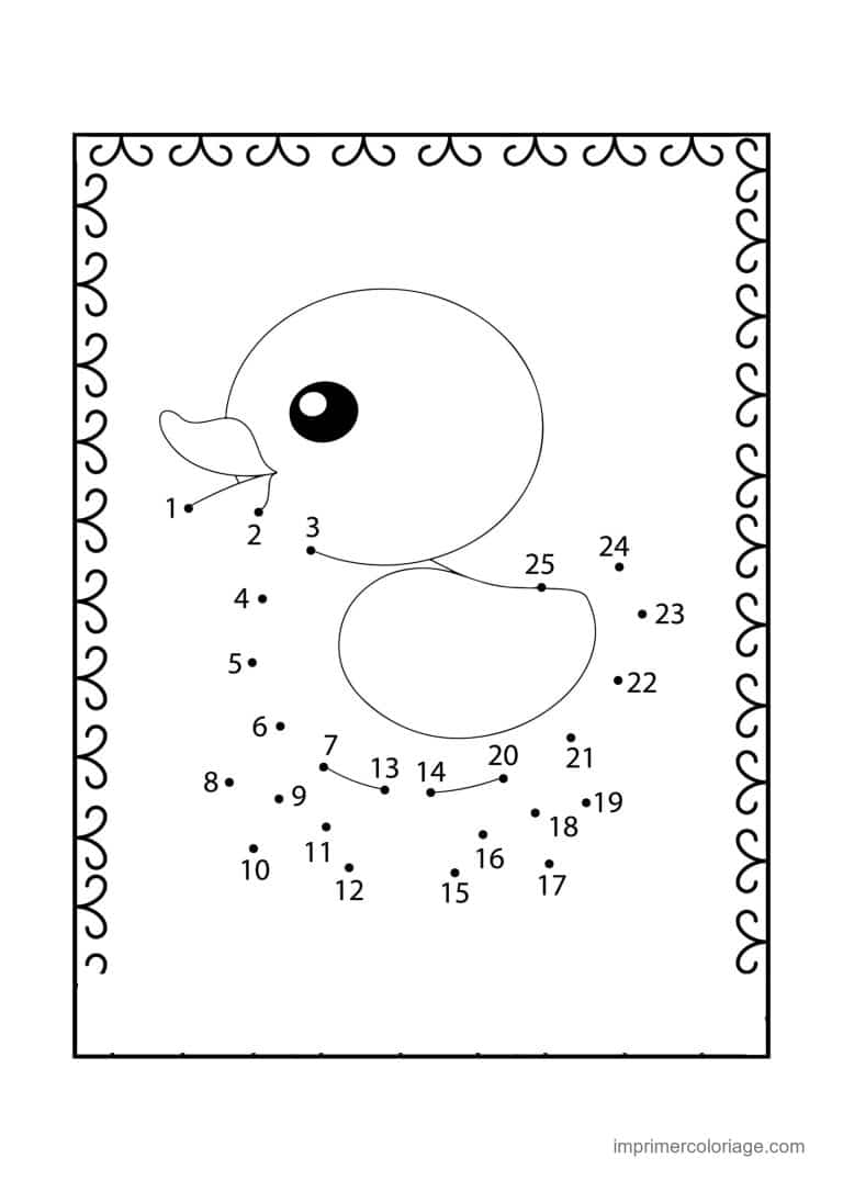 point a relier animal de la ferme 1 a 25 caneton - dessin gratuit &agrave; imprimer