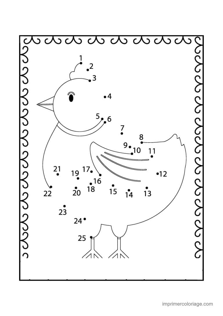 point a relier animal de la ferme 1 a 25 poussin qui marche - dessin gratuit &agrave; imprimer