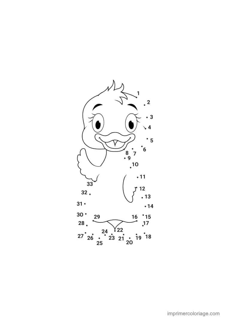 point a relier animal de la ferme 1 a 33 caneton - dessin gratuit &agrave; imprimer