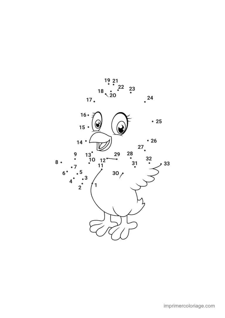 point a relier animal de la ferme 1 a 34 caneton - dessin gratuit &agrave; imprimer