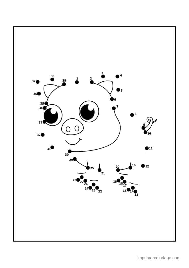 point a relier animal de la ferme 1 a 39 cochon avec un escargot - dessin gratuit &agrave; imprimer