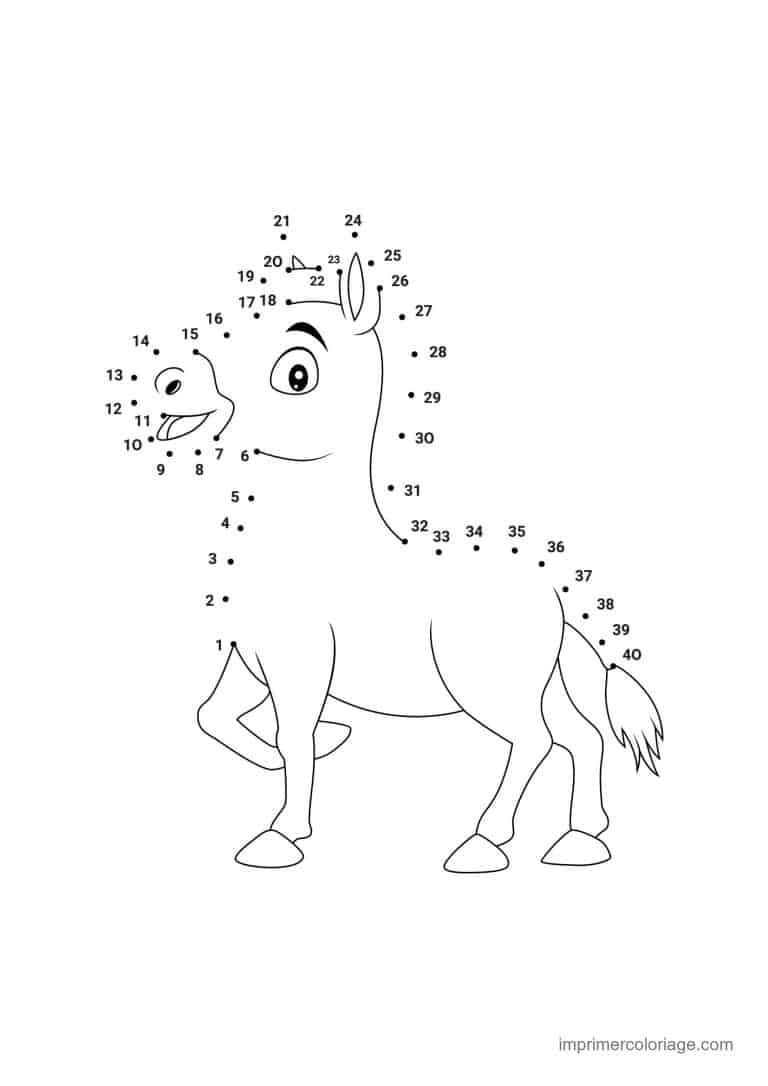 point a relier animal de la ferme 1 a 40 cheval de trait - dessin gratuit &agrave; imprimer