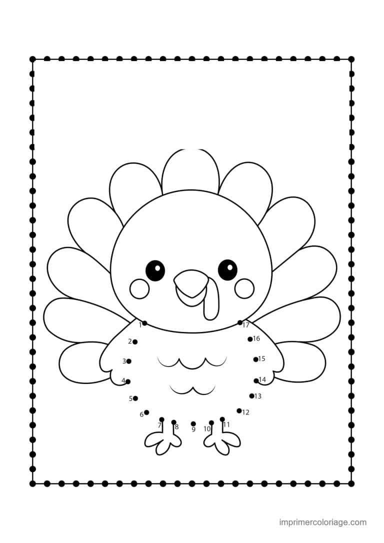 point a relier animal de la ferme 1 a 43 dinde - dessin gratuit &agrave; imprimer