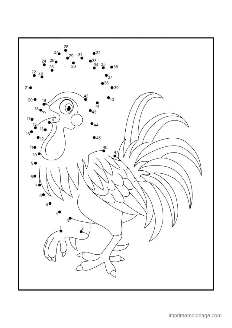 point a relier animal de la ferme 1 a 47 coq - dessin gratuit &agrave; imprimer