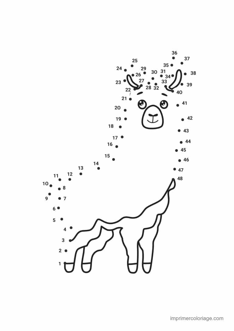 point a relier animal de la ferme 1 a 48 lama - dessin gratuit &agrave; imprimer