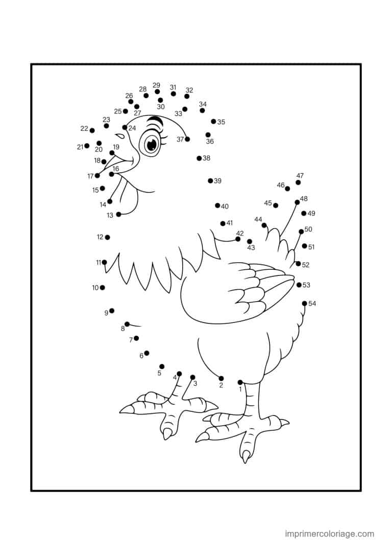 point a relier animal de la ferme 1 a 54 poule - dessin gratuit &agrave; imprimer
