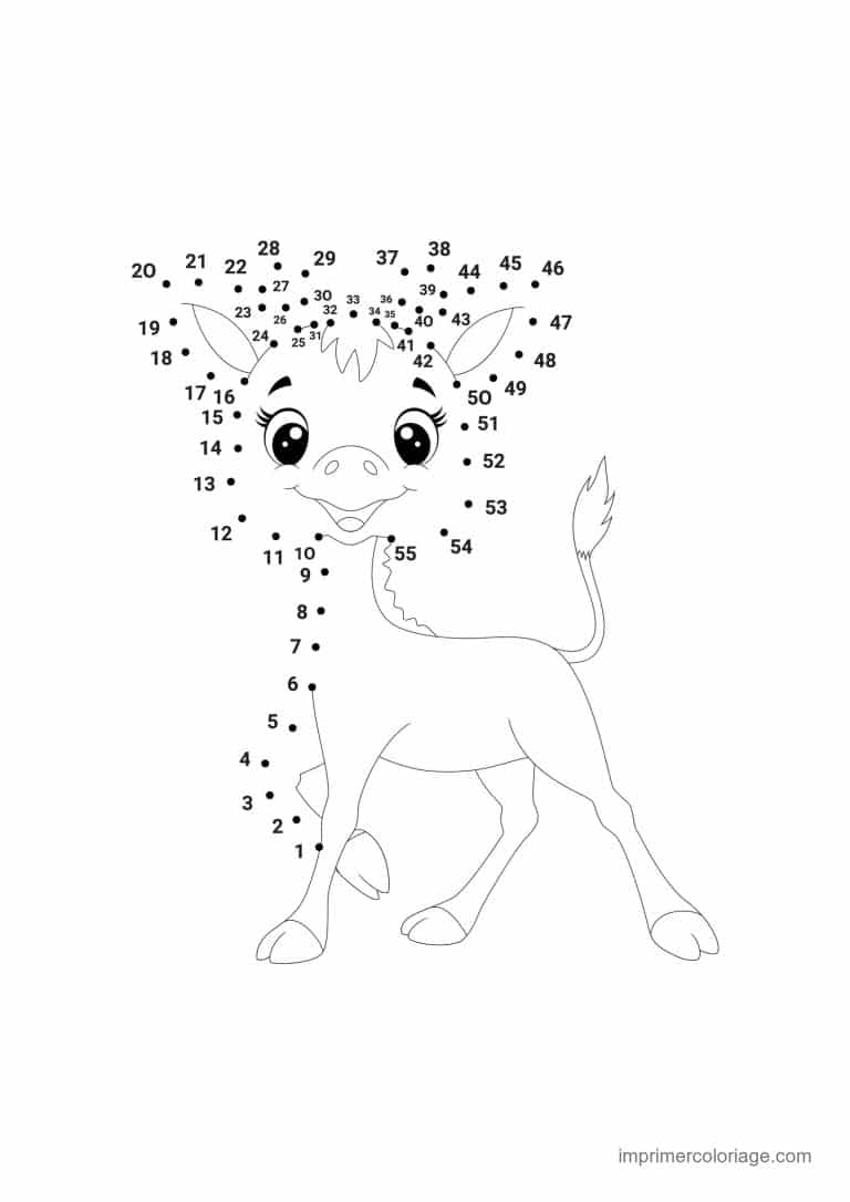 point a relier animal de la ferme 1 a 55 poulain qui trotte - dessin gratuit &agrave; imprimer