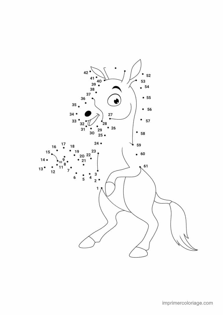 point a relier animal de la ferme 1 a 61 cheval qui se cabre - dessin gratuit &agrave; imprimer