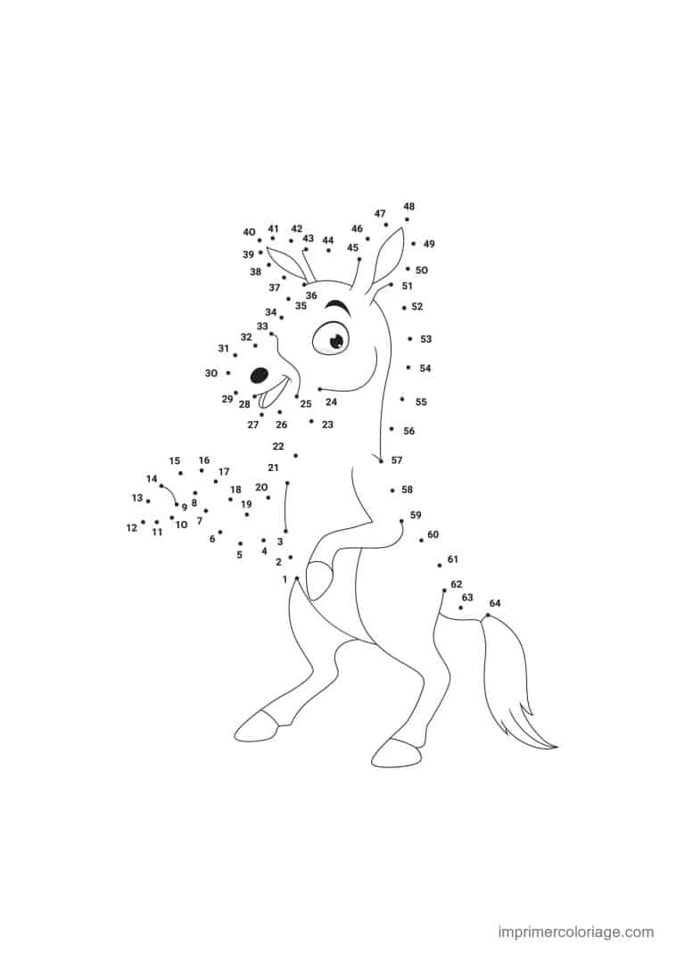point a relier animal de la ferme 1 a 64 cheval cabre - dessin gratuit &agrave; imprimer