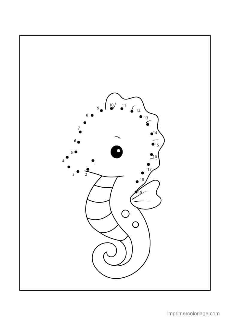 point a relier animal de la mer 1 a 19 hippocampe - dessin gratuit &agrave; imprimer