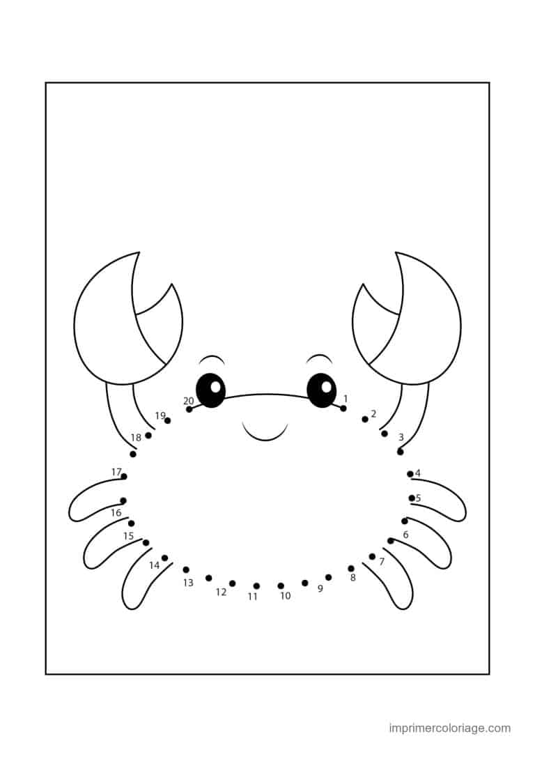 point a relier animal de la mer 1 a 20 crabe - dessin gratuit &agrave; imprimer