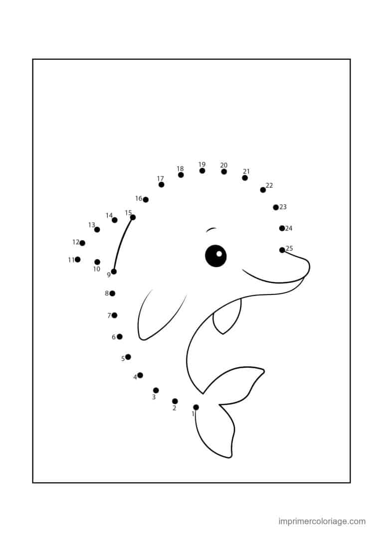 point a relier animal de la mer 1 a 25 dauphin - dessin gratuit &agrave; imprimer