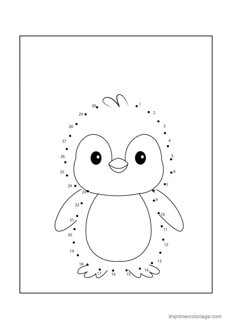 point a relier animal de la mer 1 a 30 bebe pingouin - dessin gratuit &agrave; imprimer