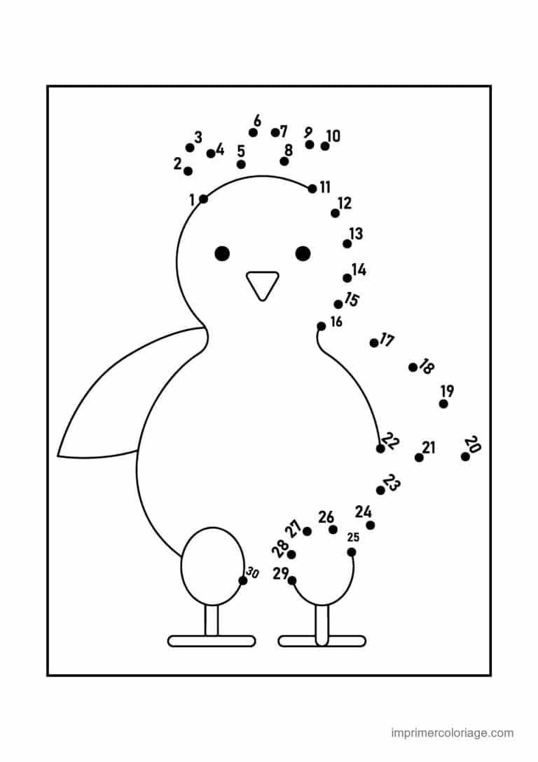 point a relier animal de la mer 1 a 30 pingouin debout - dessin gratuit &agrave; imprimer