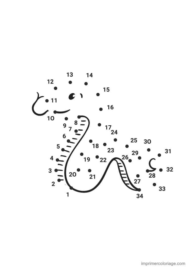 point a relier animal de la mer 1 a 34 hippocampe raye - dessin gratuit &agrave; imprimer