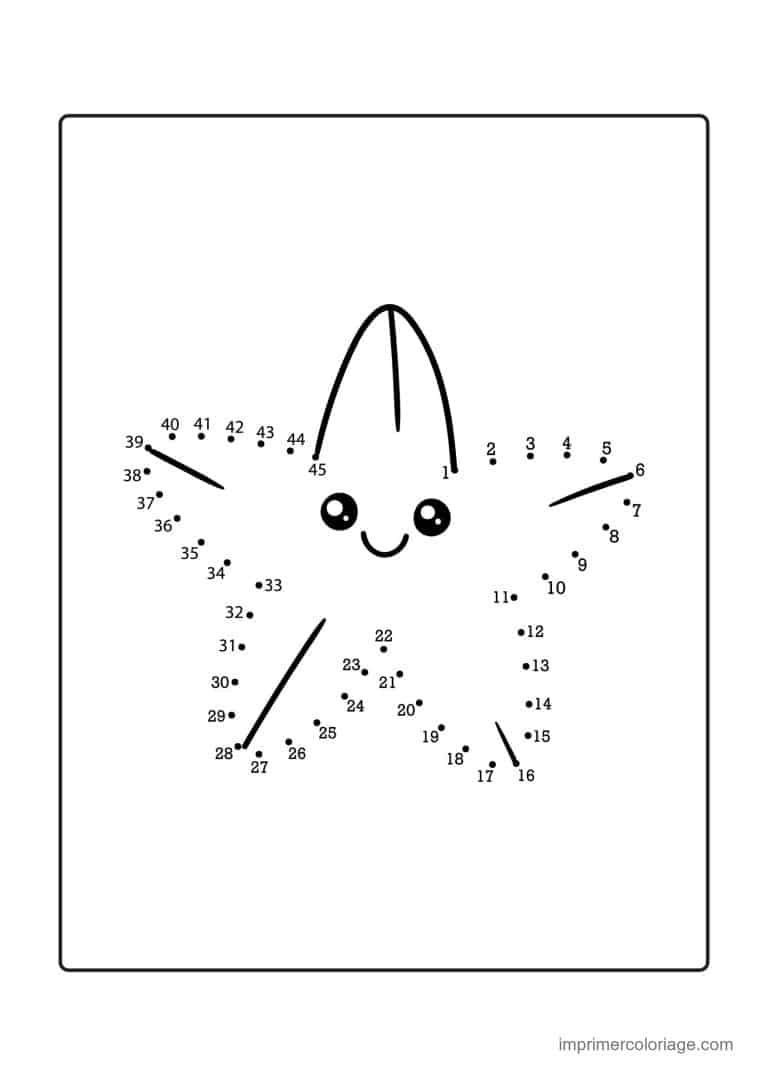point a relier animal de la mer 1 a 45 etoile de mer souriante - dessin gratuit &agrave; imprimer